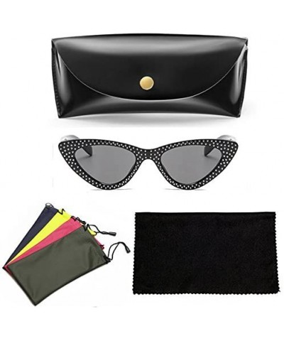 Retro Rhinestone Cat Eye Sunglasses for Women Clout Goggles Plastic Frame Glasses - Black - C218E5GO4T8 $7.17 Cat Eye