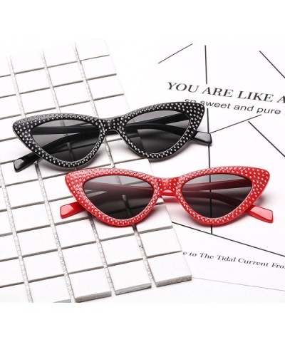 Retro Rhinestone Cat Eye Sunglasses for Women Clout Goggles Plastic Frame Glasses - Black - C218E5GO4T8 $7.17 Cat Eye