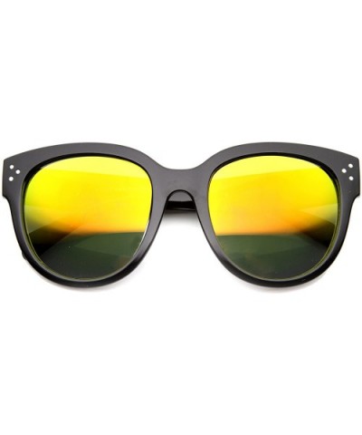 Womens High Fashion Oversized Flash Mirror Round Horn Rimmed Sunglasses 57mm (Black/Fire) - C2124K96YI5 $7.36 Oversized