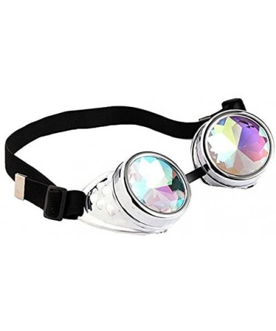 Kaleidoscope Rave Goggles Steampunk Glasses with Rainbow Crystal Glass Lens - Silver - CC182GAGM2W $11.65 Sport