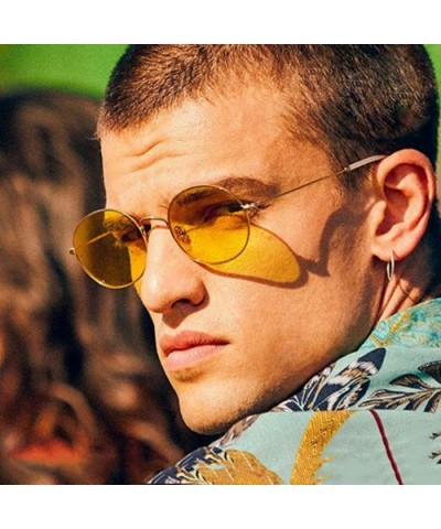 Women Retro Small Round Sunglasses Yellow Luxury Mirror Sun Glasses Metal Frame Vintage Lenses - 7 - CD198ZQE2LC $27.57 Square