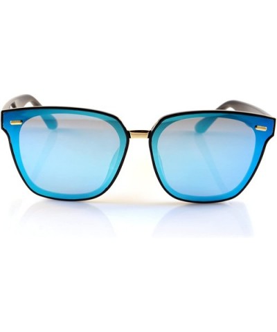 Unisex Horn Rimmed Gradient Mirrored Couple Sunglasses A196 - Black/ Blue Rv - CR18EISZHSZ $9.95 Wayfarer