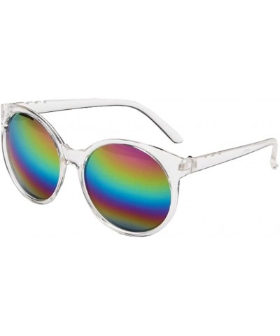 Women's Plastic Full Frame Iridium Mirrored Circle Lens Round Sunglasses - Clear+multi-color - CN188XUZ438 $10.06 Round