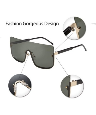 Retro One Piece Rimless Oversized Sunglasses for Women Vintage Inspired Sunglasses B2490 - Green - C518R3Z5EL9 $12.03 Oversized