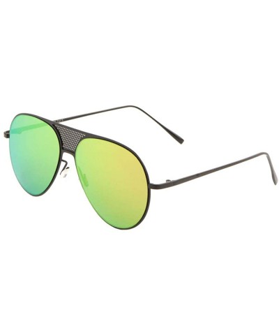 Color Mirror Flat Lens Dot Pattern Metal Cut Out Modern Round Aviator Sunglasses - Pink Green Black - CR190IUUO00 $10.90 Aviator