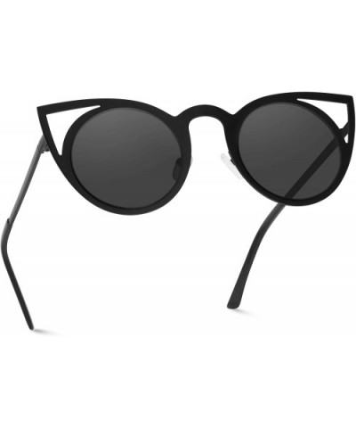 Womens Cateye Retro Fashion Retro Round Lens Cat Eye Sunglasses - Black Frame / Black Lens - C41266PD0M9 $15.02 Cat Eye