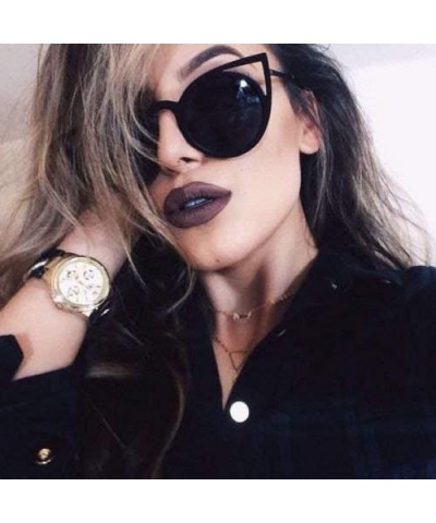 Womens Cateye Retro Fashion Retro Round Lens Cat Eye Sunglasses - Black Frame / Black Lens - C41266PD0M9 $15.02 Cat Eye