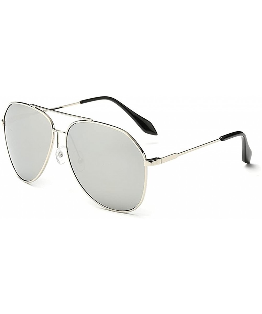 Unisex Mirrored Polarized Aviator Sunglasses Classic Retro Designer Uv400 60mm - Silver/Silver - CE12EEU2TCZ $11.84 Aviator