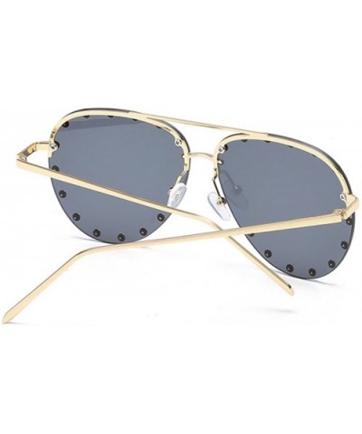 Male and female half frame fashion sunglasses retro rivet sunglasses - Gray - CZ18EWYWHOR $8.53 Oval
