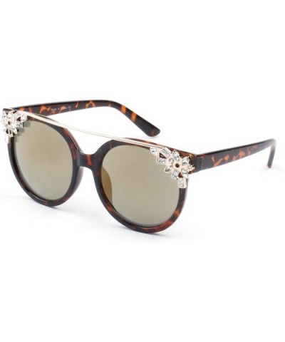 Women Circle Round Brow-Bar Rhinestone UV Protection Cat Eye Fashion Sunglasses - Tortoise - CU18WR9SMLL $14.70 Round