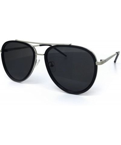 66449-1 Premium Aviator Retro Womens Mens Sunglasses - Black/ Silver Frame - C118OQ445U4 $10.59 Aviator