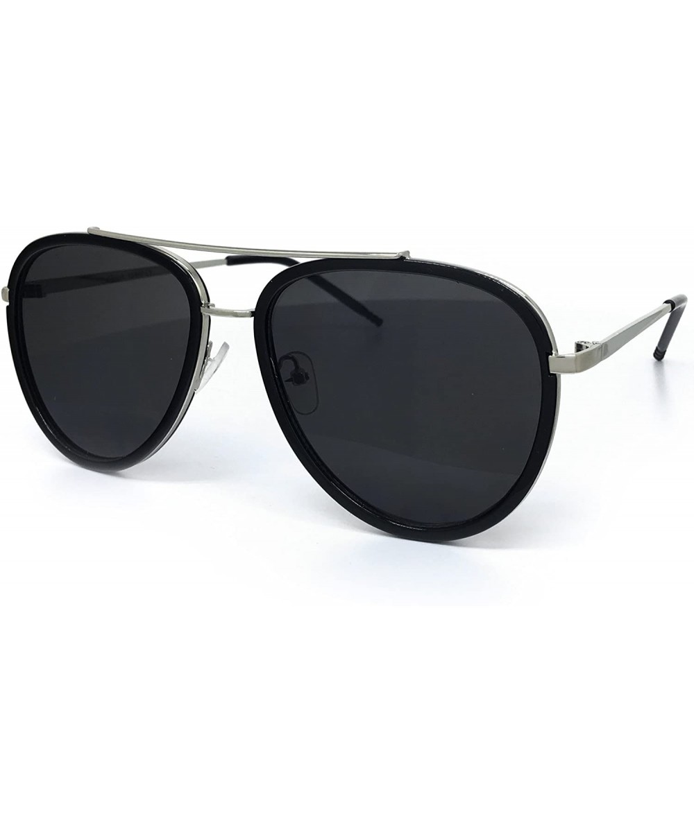 66449-1 Premium Aviator Retro Womens Mens Sunglasses - Black/ Silver Frame - C118OQ445U4 $10.59 Aviator