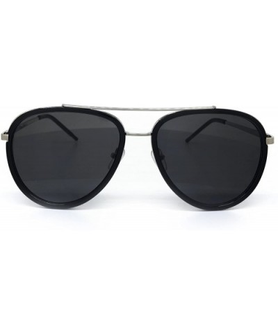 66449-1 Premium Aviator Retro Womens Mens Sunglasses - Black/ Silver Frame - C118OQ445U4 $10.59 Aviator