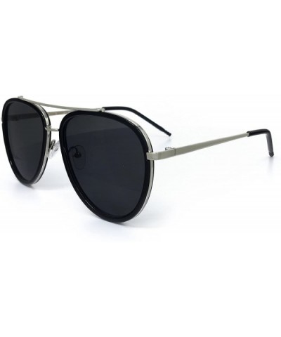 66449-1 Premium Aviator Retro Womens Mens Sunglasses - Black/ Silver Frame - C118OQ445U4 $10.59 Aviator