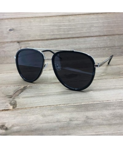 66449-1 Premium Aviator Retro Womens Mens Sunglasses - Black/ Silver Frame - C118OQ445U4 $10.59 Aviator