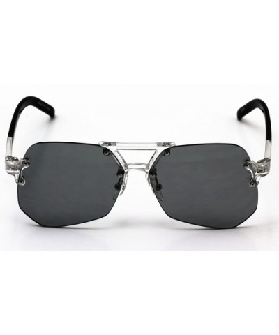 Unisex Square Aviator Sunglasses Rimless Clear Lens Flat Top Sun Glasses - Black - C211HWM9QMT $6.58 Semi-rimless