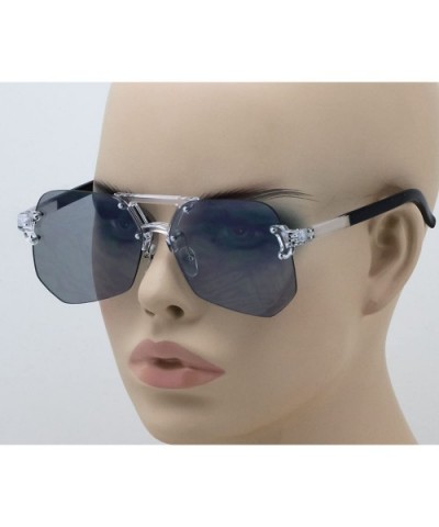 Unisex Square Aviator Sunglasses Rimless Clear Lens Flat Top Sun Glasses - Black - C211HWM9QMT $6.58 Semi-rimless