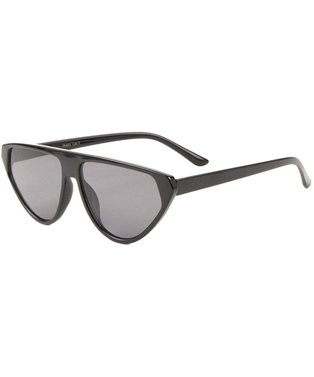 Semi Flat Top Round Triangular Shield Lens Sunglasses - Black - CL1986LQLDQ $11.83 Shield