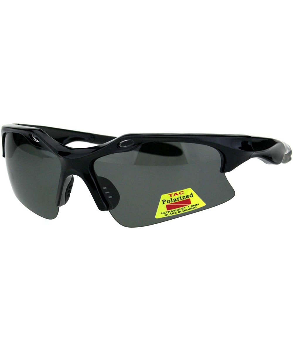 TAC Polarized Sunglasses Mens Sports Half Rim Wrap Around Shades - Black (Black) - C918OX5S7Z4 $7.84 Sport