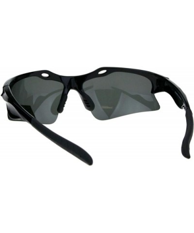 TAC Polarized Sunglasses Mens Sports Half Rim Wrap Around Shades - Black (Black) - C918OX5S7Z4 $7.84 Sport