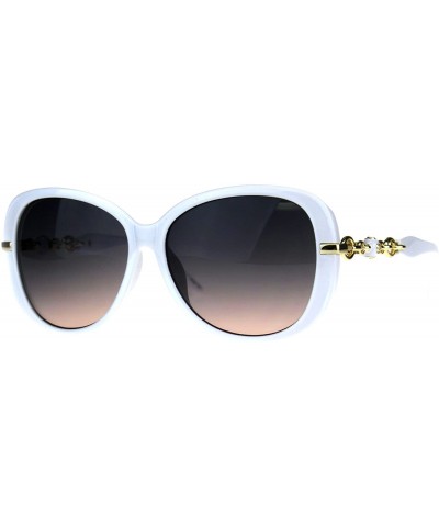 Womens Classy Fashion Sunglasses Rose Chain Decor Temple UV 400 - White - CL180XTI5WH $8.17 Square