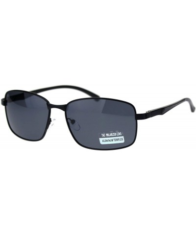 TAC Polarized Lens Mens Rectangular Sunglasses Aluminum Temple Spring Hinge - Black (Black) - CL1923CSEMN $8.37 Rectangular