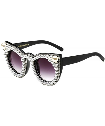 Female Plastic Round Frame With Rhinestones Decoration Sunglasses - White Black A1 - CK18W4E8WC7 $19.78 Round