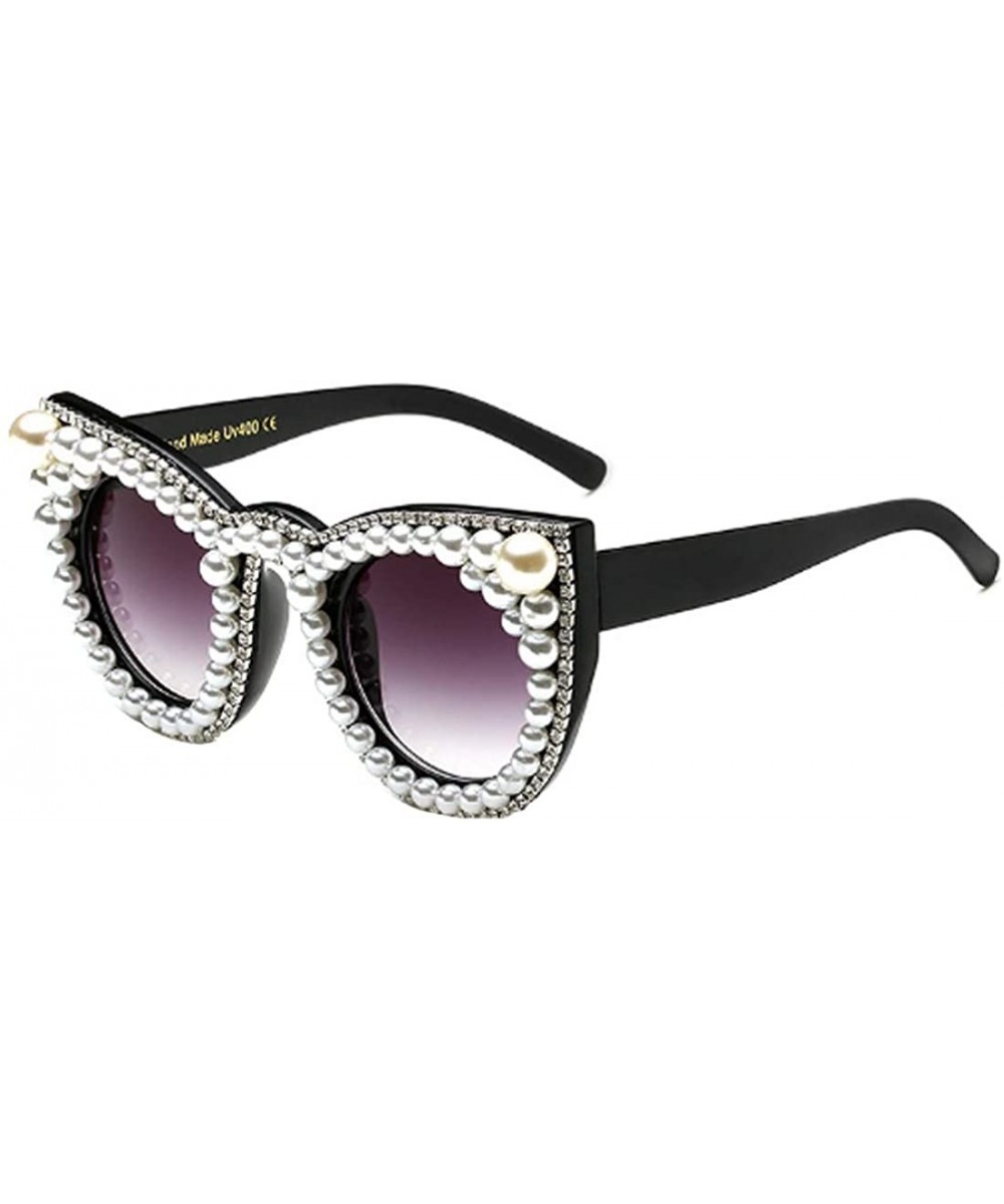 Female Plastic Round Frame With Rhinestones Decoration Sunglasses - White Black A1 - CK18W4E8WC7 $19.78 Round