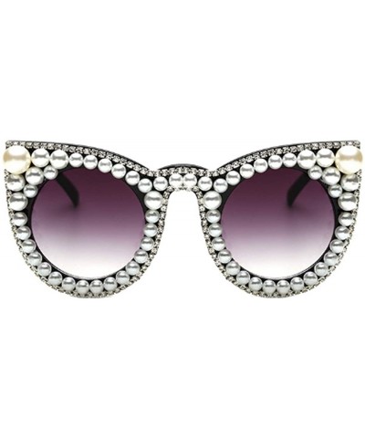 Female Plastic Round Frame With Rhinestones Decoration Sunglasses - White Black A1 - CK18W4E8WC7 $19.78 Round