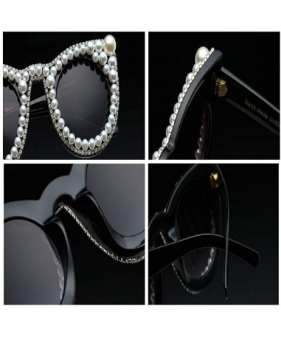 Female Plastic Round Frame With Rhinestones Decoration Sunglasses - White Black A1 - CK18W4E8WC7 $19.78 Round