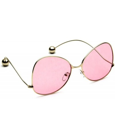 Women's Sunglasses Thin Curved Gold Metal Arms Ball Accents Color Flat Lens Butterfly Shape - Pink - CL18G3RRA82 $8.87 Butterfly
