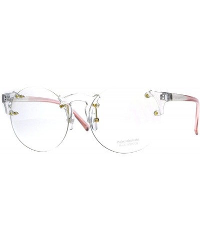 Round Circle Clear Lens Glasses Rimless Clear Frame Color Tip UV 400 - Clear Pink - CU180Q660D2 $7.51 Oval