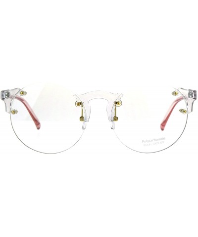 Round Circle Clear Lens Glasses Rimless Clear Frame Color Tip UV 400 - Clear Pink - CU180Q660D2 $7.51 Oval