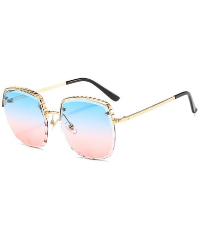 Rimless Square Luxury Cut Edge Sunglasses Men Women Fashion Metal Frame Sunglasses UV400 Glasses - Blue&pink - CW192QUWGNH $1...