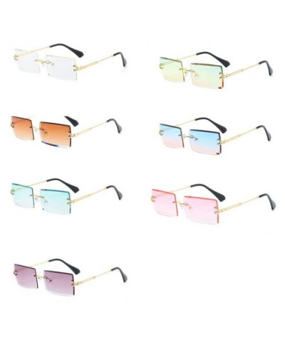 New Frameless Cut Edge Square Sunglasses Fashion Men and Women Small Color Sun Glasses - Pink - CH199QKY49X $7.17 Square