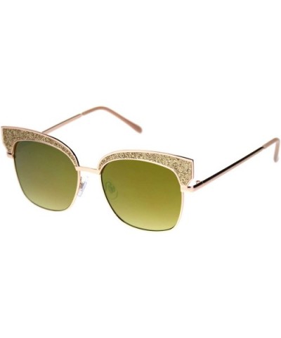 Glitter Top Sunglasses Womens Square Fashion Shades Metal Frame UV 400 - Gold Gold (Brown/Gold Mirror) - CD18WZU5X9O $6.79 Sq...