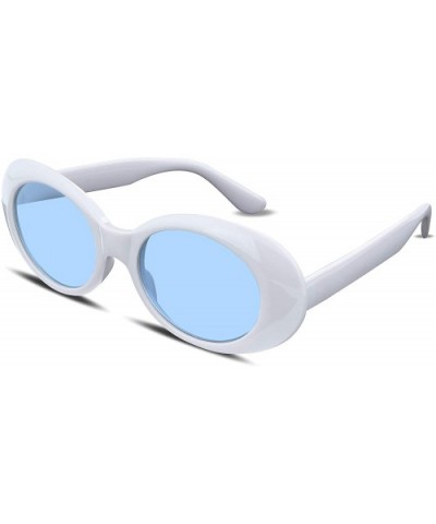 Clout Goggles Kurt Cobain Sunglasses Retro Oval Women Sunglasses B2253 - White-blue - CK188RQ9DWK $8.19 Oval