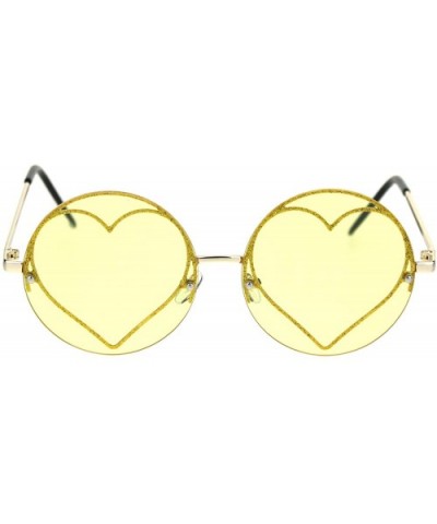Glitter Heart Inner Frame Exposed Lens Hippie Circle Round Sunglasses - Gold Yellow - C118R6858HE $9.32 Round