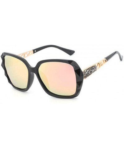 Women's Large Frame Sunglasses polarizing Anti-Ultraviolet Sunglasses - Black Frame Pink Lens - CV18YNIOHSW $25.36 Goggle