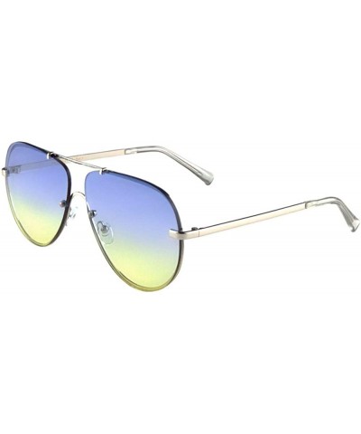 Oceanic Color Rimless Flat Lens Modern Round Aviator Sunglasses - Blue Yellow - C4190K0MS76 $10.49 Round