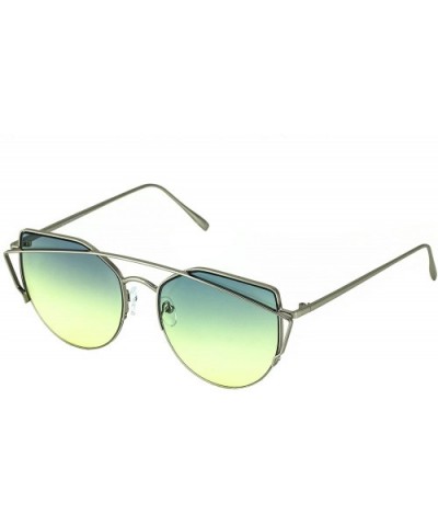 Cat Eye Metal Frame Flat Top Gradient Lens Women Fashion Sunglasses - Green Yellow - CC17YC26ZO2 $7.48 Cat Eye