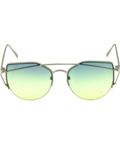 Cat Eye Metal Frame Flat Top Gradient Lens Women Fashion Sunglasses - Green Yellow - CC17YC26ZO2 $7.48 Cat Eye
