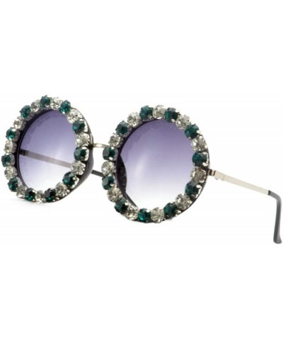 2019 NEW Round Sunglasses for Women Oversized Rhinestone Diamond Shades UV400 with box - White&blue - CJ18TU0NYGM $11.34 Round