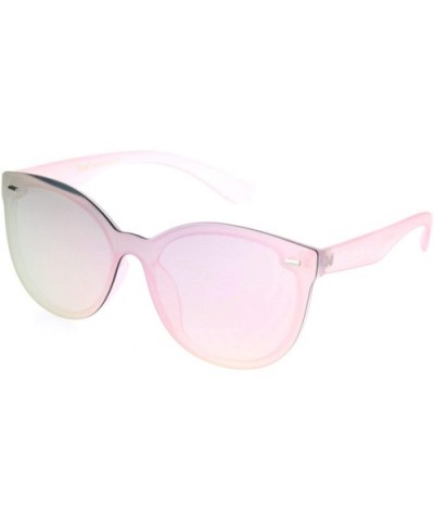 Womens 90s Classic Round Shield Panel Lens Horn Rim Sunglasses - Pink Mirror - CP18NL56760 $5.90 Shield