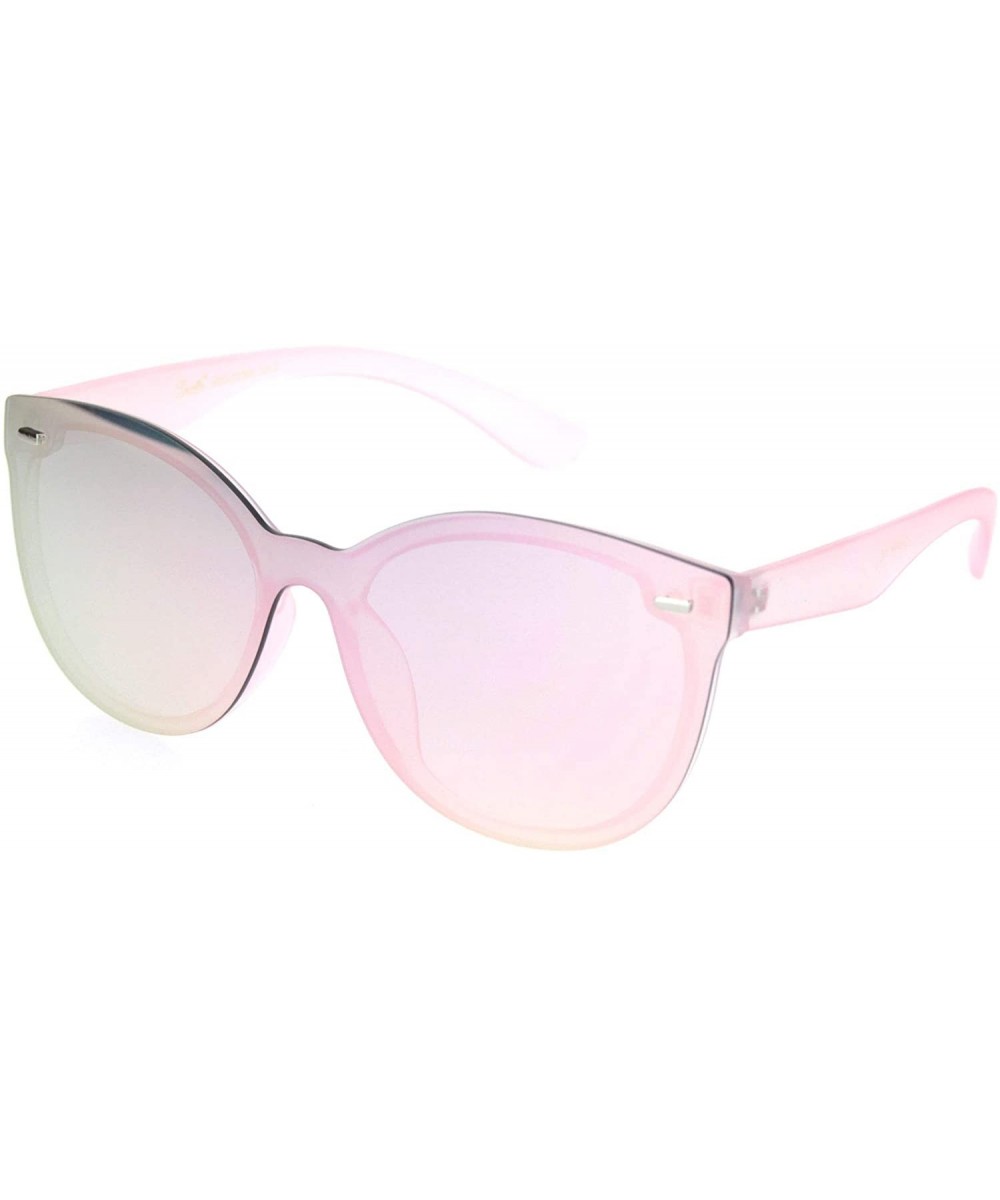 Womens 90s Classic Round Shield Panel Lens Horn Rim Sunglasses - Pink Mirror - CP18NL56760 $5.90 Shield