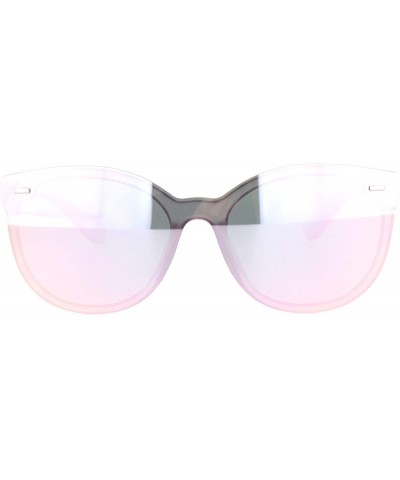 Womens 90s Classic Round Shield Panel Lens Horn Rim Sunglasses - Pink Mirror - CP18NL56760 $5.90 Shield