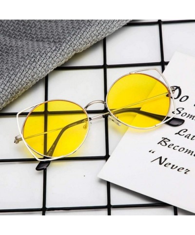 Round Sunglasses for Women - Cat Eye Mirrored Flat Lenses Metal Frame Sunglasses - Unisex Fashion Metal Glasses - CH18S8WNH4S...