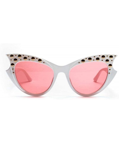 Rivet Sunglasses Cat Eye Rivet Sunglasses Europe And The United States Popular Big Box - White Frame Red Piece - C518UUWA8Z5 ...