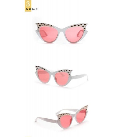 Rivet Sunglasses Cat Eye Rivet Sunglasses Europe And The United States Popular Big Box - White Frame Red Piece - C518UUWA8Z5 ...