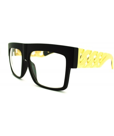 Bold Flat Top Thick Gold Chain Frame Clear Lens Glasses Designer Fashion - Matte Black - CZ11GXGO4QX $5.88 Oversized